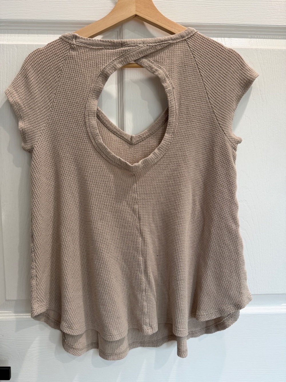 Women's Taupe Waffle V-Neck Tank with Back Cutout - Picture 2 of 3